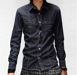 X5047 KEMEJA DENIM HITAM JEANS BLACK CASUAL SHiRT