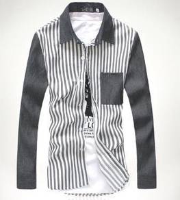 [05.05] Grey Vertical Stripe Pocket Kemeja Shirt