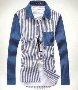 [05.05] Blue Vertical Stripe Pocket Shirt Kemeja