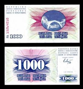 BOSNIA 1000 1,000 DINARA 1992 P 137 UNC
