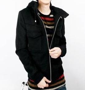 H0342B BLACK HOODIES SWEATER WOOLEN THiCK JACKET