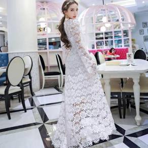 White long sleeve lace maxi dress elegant prom