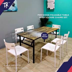 Foldable Dining Table 70X150cm and SquareChair Set