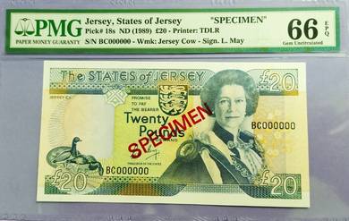 Jersey, State of Jersey £20 SPECIMEN 1989 PMG66EPQ