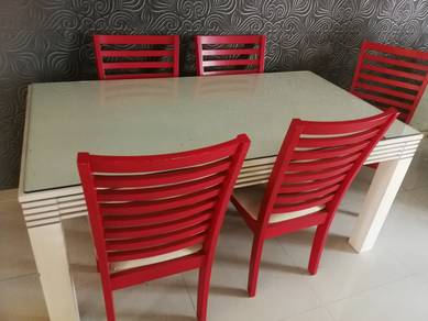 White Wooden Glass Top Table wt 5 Chair TZ286