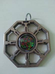 Hexagon keychain with ammolite and tritium tubes