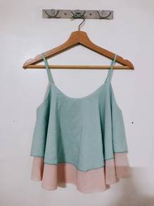 Sleeveless chiffon mint peach crop top