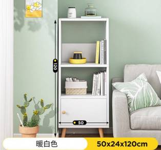 White Bookshelf Putih Cabinet Rack Rak Buku Drawer
