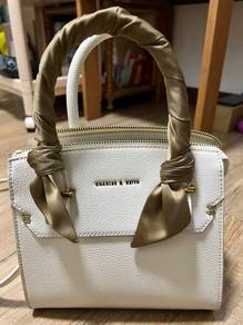 Charles & Keith -Satin Scarf Top Handle Bag(Chalk)
