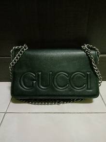 Gucci Black Xl Embossed Chain Strap Bag