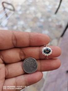Cincin perak wanita permata London Blue topaz 1.45