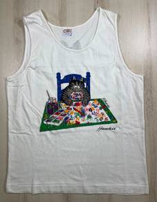 Crazy Shirts Kucing Gemuk White Singlet #BU Used