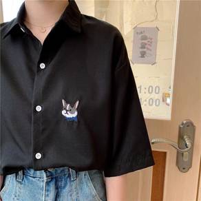 Black plus size cute dog top shirt short sleeve