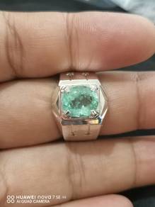 Cincin perak permata zamrud colombia s22. 5