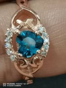 Cincin perak permata London Blue topaz s20