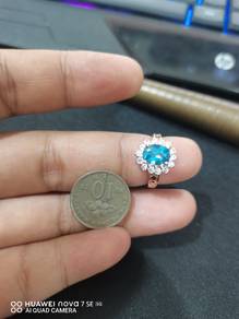Cincin perak permata London Blue topaz s10. 5