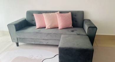 Sofa 3 seater velvet fabric grey sofa Puchong