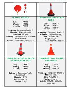 Traffic Cone, Road Barrier, Signboard Rental/Sewa