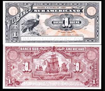ECUADOR 1 Sucre 1920 El Banco Sur Americano  unc
