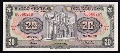 ECUADOR  20 SUCRES 1983 SERIE LI , P-115b