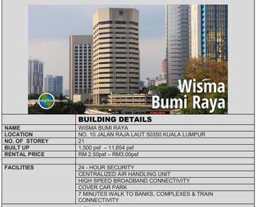 Multiple Office lot fo rent at Wisma Bumi raya near Ktm, Lrt and Sogo