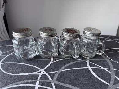 4 pcs glass spices jars (Well used)
