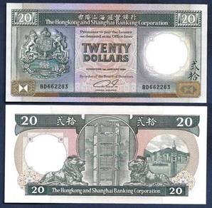 Hong Kong $20 1989 HSBC Bank - Pick 192c  unc