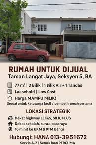 Rumah Low Cost di Taman Langat, Sek 3 Bandar Baru Bangi