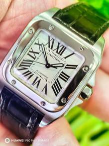 Cartier Santos 100 Silver Roman Dial Pre Own