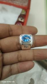 Cincin perak permata swiss blue topaz