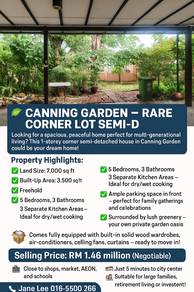 Canning Garden Ipoh Garden - 1 Storey Semi-D Corner-7k sq ft -For Sale