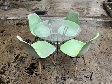[Set] Outdoor Glass Table Meja + 4 Chair Kerusi