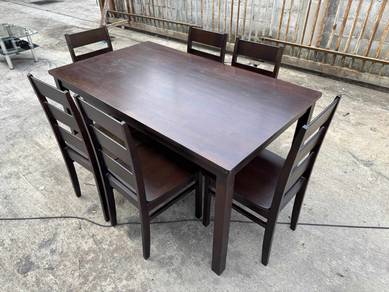 [Set] Solid Wood Dining Table Meja Makan + 6 Chair