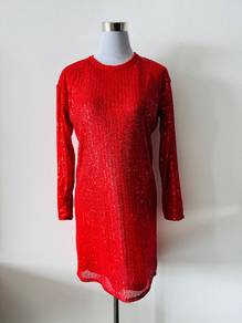 Red evening long sleeves dress size M (Preloved)