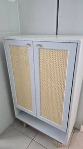 Preloved Stylish White Cabinet with Rattan Doors 