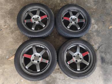 Rim second 15 Te37 siap tayar vios myvi saga wira