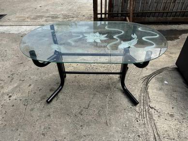 5x3ft Glass Top Steel Frame Table Dining Meja Maka
