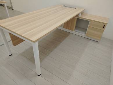 7FT Maple L Shape Table wt Side Cabinet TD968