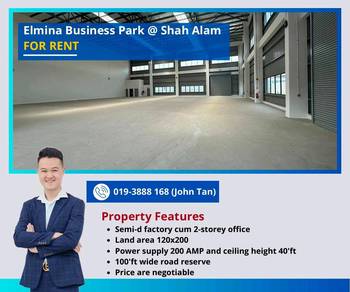 (120x200 / 200 AMP / Ceiling Height 40'ft) Shah Alam @ Elmina Semi-D