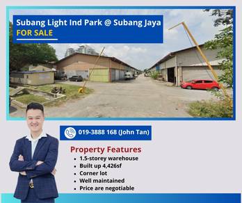 (Corner / NEGOTIABLE) Subang Light Industrial Park 1.5sty Warehouse