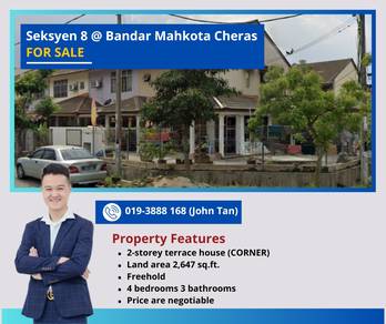 (FREEHOLD / Corner / Negotiable) Seksyen 8 @ Bandar Mahkota Cheras
