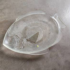 Big Vintage Clear Pressed Glass Fish Shaped Plate