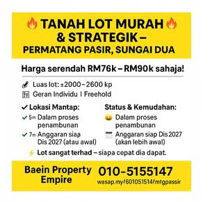 feature ad Tanahlot Murah & Strategik Permatang Pasir, Sungai Dua, Seberang Perai