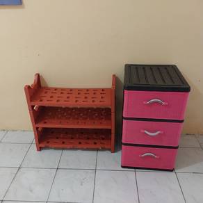 Rak kasut plastik dan kabinet 3 tiers