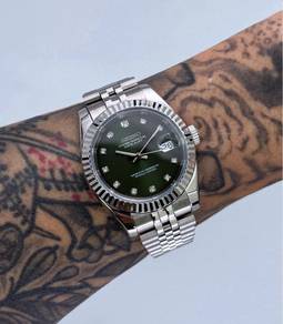 Custom Seiko Mod 39mm Dark Green Diamond Datejust