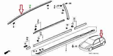 Honda Civic EG6 Roof Molding Set EG4 EH5 SR3 New