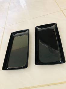 Modern Black Rectangular Serving Trays - Set of 2