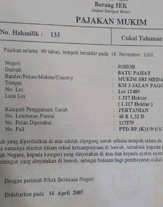 Tanah Untuk Dijual Pagoh - Batu Pahat 