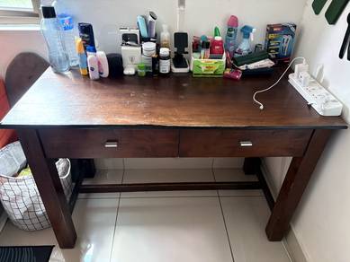 meja kayu jati 2 laci