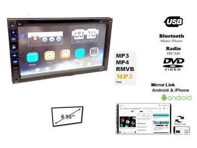 Tkc 7'' dvd usb mirror link bt double din player